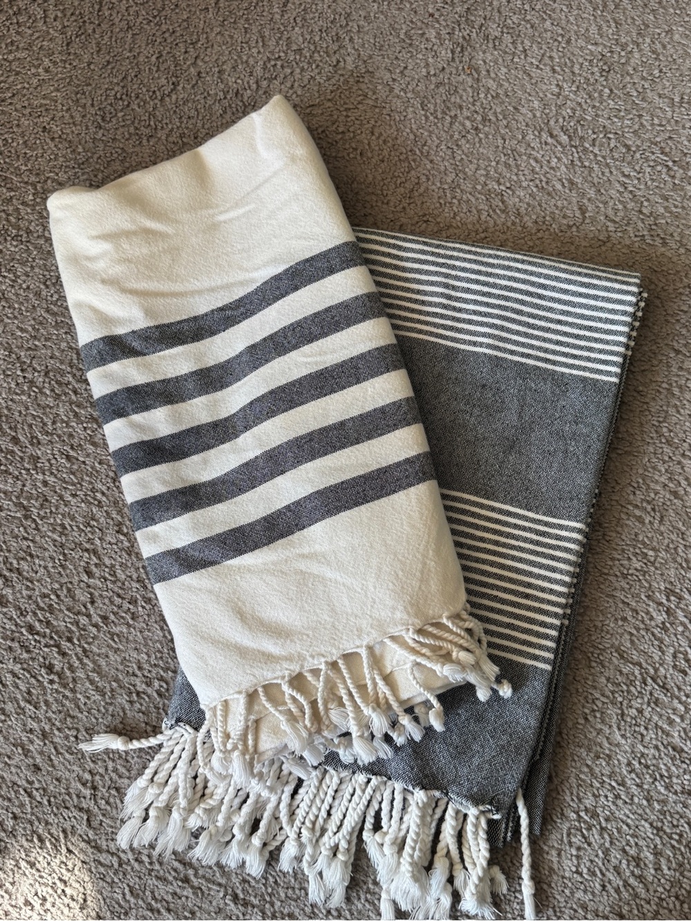 Striped Gray and White Turkish-Style Bath Towels
